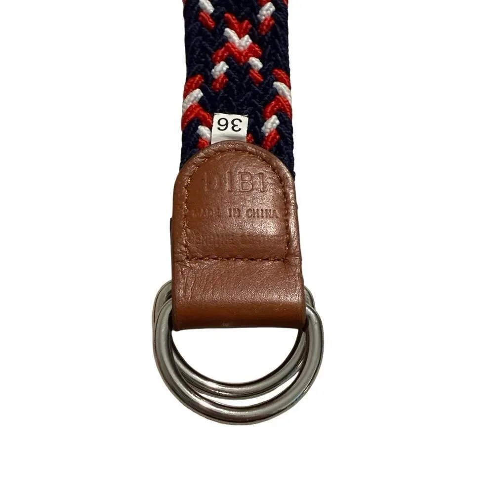 Dibi Red Blue White Woven Leather Tip D Buckle Stretch Nautical Coastal Belt